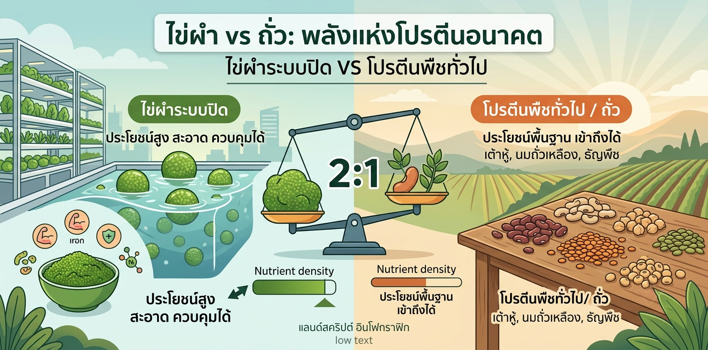 เทียบชัดๆ ไข่ผำ VS โปรตีนพืชทั่วไป ทำไมคนรักสุขภาพยุคนี้ต้องเลือกผำระบบปิด